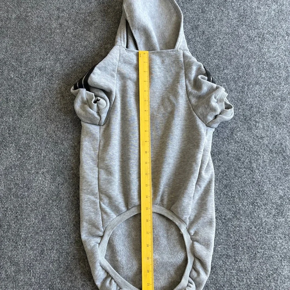 Adidog Pet Hoodie Heather Gray Athletic Graphic Dog Sweatshirt Large 22in Back